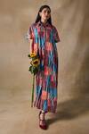 Buy_Pocketful Of Cherrie_Collared Asilah Stripe Asymmetrical Dress _at_Aza_Fashions