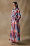 Pocketful Of Cherrie_Embroidery Collared Hand Drawn Stripe Flowy Wrap Dress _Online_at_Aza_Fashions