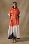 Buy_Pocketful Of Cherrie_Orange Collared Washed Kimono Dress _at_Aza_Fashions