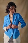 Shop_Pocketful Of Cherrie_Blue Cotton Washed Single-breasted Blazer _Online_at_Aza_Fashions