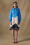 Buy_Pocketful Of Cherrie_Blue Collared Hand Drawn Washed Shirt Dress _at_Aza_Fashions