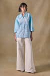Buy_Pocketful Of Cherrie_Blue Collared Landscape Kimono Shirt _at_Aza_Fashions