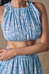 Pocketful Of Cherrie_Blue Cotton Halter Neck Landscape Gathered Blouse _Online_at_Aza_Fashions