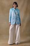 Buy_Pocketful Of Cherrie_Blue Cotton, Shantoon Landscape Gradient Blazer _at_Aza_Fashions