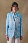 Pocketful Of Cherrie_Blue Cotton, Shantoon Landscape Gradient Blazer _Online_at_Aza_Fashions