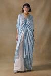 Buy_Pocketful Of Cherrie_Blue V-neck Landscape Print Kaftan _at_Aza_Fashions