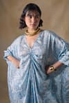 Pocketful Of Cherrie_Blue V-neck Landscape Print Kaftan _at_Aza_Fashions