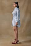 Pocketful Of Cherrie_Blue Collared Gathered Mini Dress With Landscape Print _Online_at_Aza_Fashions