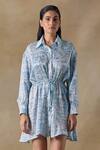 Buy_Pocketful Of Cherrie_Blue Collared Gathered Mini Dress With Landscape Print _at_Aza_Fashions