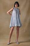 Pocketful Of Cherrie_Blue Halter Neck Landscape Mini Dress _Online_at_Aza_Fashions