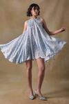Buy_Pocketful Of Cherrie_Blue Halter Neck Landscape Mini Dress _Online_at_Aza_Fashions