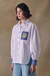 Pocketful Of Cherrie_White Cotton Beads, Embroidery Collared Zellige Button Down Shirt _Online_at_Aza_Fashions
