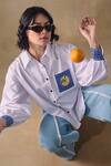 Pocketful Of Cherrie_White Cotton Beads, Embroidery Collared Zellige Button Down Shirt _at_Aza_Fashions