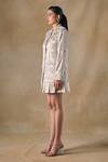 Buy_Pocketful Of Cherrie_Gold Satin Fabric Flowers Notched Neck Foil 3d Floral Blazer Dress _Online_at_Aza_Fashions