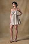 Buy_Pocketful Of Cherrie_Silver Satin Sweetheart Neck Fold Foil Fit And Flare Mini Dress _at_Aza_Fashions