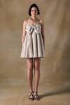 Pocketful Of Cherrie_Silver Satin Sweetheart Neck Fold Foil Fit And Flare Mini Dress _Online_at_Aza_Fashions