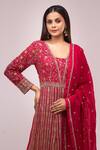 Samyukta Singhania_Pink Georgette Embroidery, Sequins Square Neck Hand Anarkali Set_at_Aza_Fashions