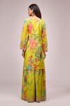 Shop_Samyukta Singhania_Green Chinon, Silk Embroidery, Sequins Square Neck Floral Set _at_Aza_Fashions