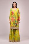 Samyukta Singhania_Green Chinon, Silk Embroidery, Sequins Square Neck Floral Set _Online_at_Aza_Fashions
