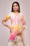 Samyukta Singhania_White Chinon, Silk Embroidery, Sequins Round Neck Floral Kurta Palazzo Set _at_Aza_Fashions