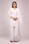 Shop_Samyukta Singhania_White Chinon, Silk Embroidery, Sequins Round Neck Kurta Palazzo Set _Online_at_Aza_Fashions