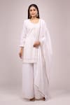 Buy_Samyukta Singhania_White Chinon, Silk Embroidery, Sequins Round Neck Kurta Palazzo Set _at_Aza_Fashions