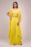 Buy_Samyukta Singhania_Yellow Georgette Sequins, Embroidery Square , Open Blouse And Palazzo Set_at_Aza_Fashions
