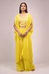 Samyukta Singhania_Yellow Georgette Sequins, Embroidery Square , Open Blouse And Palazzo Set_Online_at_Aza_Fashions