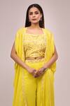Shop_Samyukta Singhania_Yellow Georgette Sequins, Embroidery Square , Open Blouse And Palazzo Set_Online_at_Aza_Fashions