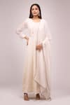 Samyukta Singhania_Off White Georgette Embroidery, Sequins Round Neck Anarkali Set _Online_at_Aza_Fashions