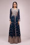 Buy_Samyukta Singhania_Blue Georgette Embroidery, Sequins V-neck Hand Anarkali Set _Online_at_Aza_Fashions