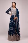 Shop_Samyukta Singhania_Blue Georgette Embroidery, Sequins V-neck Hand Anarkali Set _Online_at_Aza_Fashions
