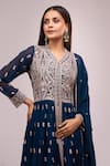 Samyukta Singhania_Blue Georgette Embroidery, Sequins V-neck Hand Anarkali Set _at_Aza_Fashions