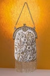 Be Chic_Gold Embroidery, Pearls Designer Sitara Tassel Potli Bag _Online_at_Aza_Fashions