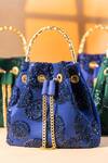 Shop_Be Chic_Blue Sequins Designer Satin Bucket Bag _at_Aza_Fashions