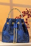 Buy_Be Chic_Blue Sequins Designer Satin Bucket Bag _at_Aza_Fashions