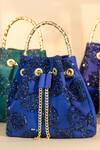 Be Chic_Blue Sequins Designer Satin Bucket Bag _Online_at_Aza_Fashions