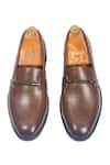 Shop_Domani_Tan Italian Cut Knot Buckle Slipons _at_Aza_Fashions