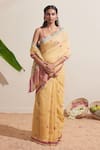 Buy_Dressfolk_Yellow Cotton Embroidery Handwoven Saree With Blouse Piece _at_Aza_Fashions