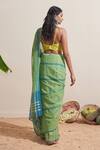 Shop_Dressfolk_Green Cotton And Blue Handwoven Saree _at_Aza_Fashions