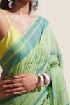 Shop_Dressfolk_Green Cotton And Blue Handwoven Saree _Online_at_Aza_Fashions