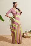 Buy_Dressfolk_Purple Cotton And Lime Green Striped Saree _at_Aza_Fashions