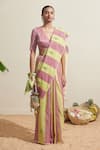 Dressfolk_Purple Cotton And Lime Green Striped Saree _Online_at_Aza_Fashions