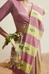 Shop_Dressfolk_Purple Cotton And Lime Green Striped Saree _Online_at_Aza_Fashions