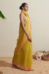 Buy_Dressfolk_Yellow Cotton And Pink Designer Saree _Online_at_Aza_Fashions