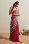 Buy_Dressfolk_Red Cotton Multi Check Saree With Blouse _Online_at_Aza_Fashions