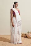 Dressfolk_White Linen Embroidery Floral Saree Set _at_Aza_Fashions