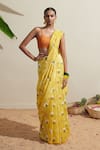 Buy_Dressfolk_Yellow Chanderi Floral Saree _at_Aza_Fashions