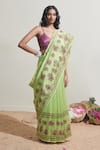 Buy_Dressfolk_Green Chanderi Embroidery Floral Saree _at_Aza_Fashions