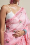 Dressfolk_Pink Organza Embroidery Floral Print Saree _at_Aza_Fashions